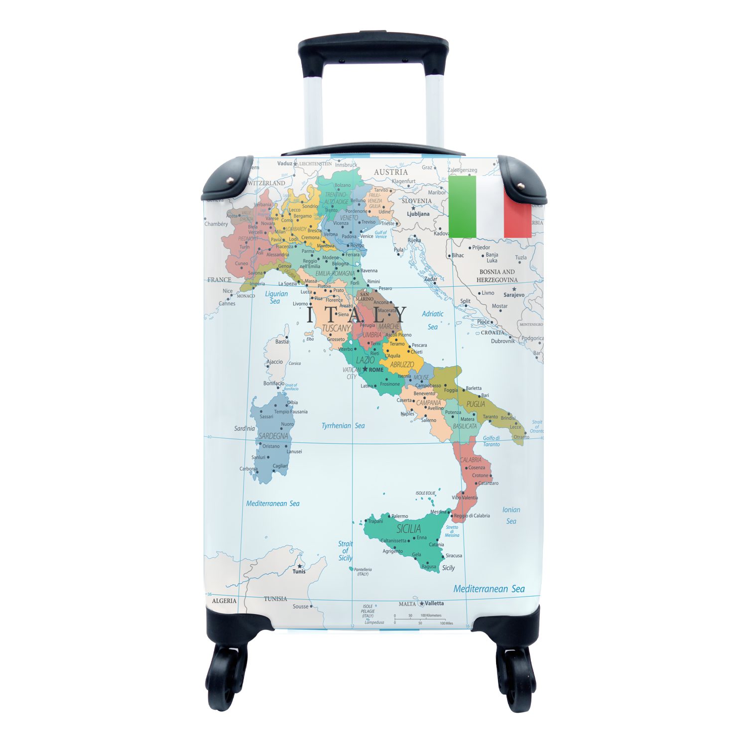 MuchoWow Handgepäckkoffer Karte - Italien - Reisekoffer rollen, Ferien, Reisetasche 4 Rollen, Trolley, für mit Städte, Handgepäck