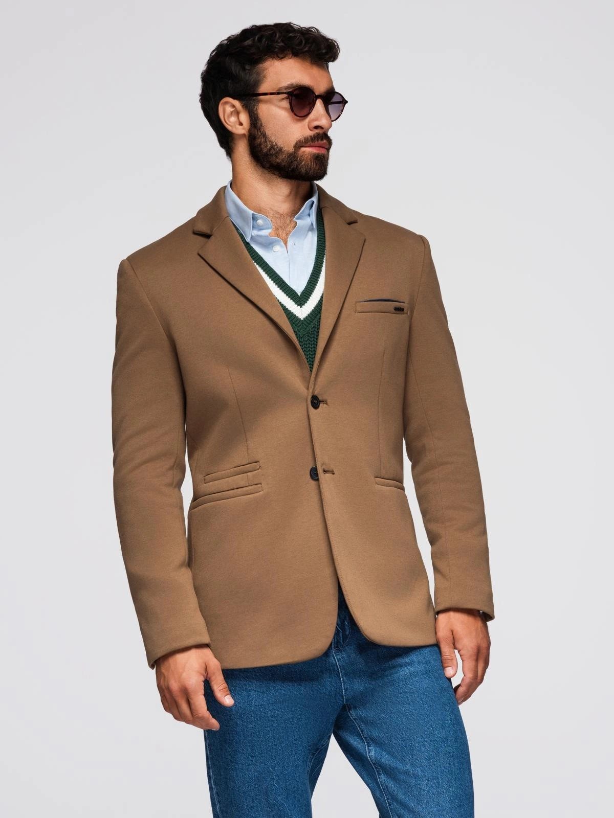 OMBRE Anzugsakko Herren Strickblazer in Slim-Fit-Passform