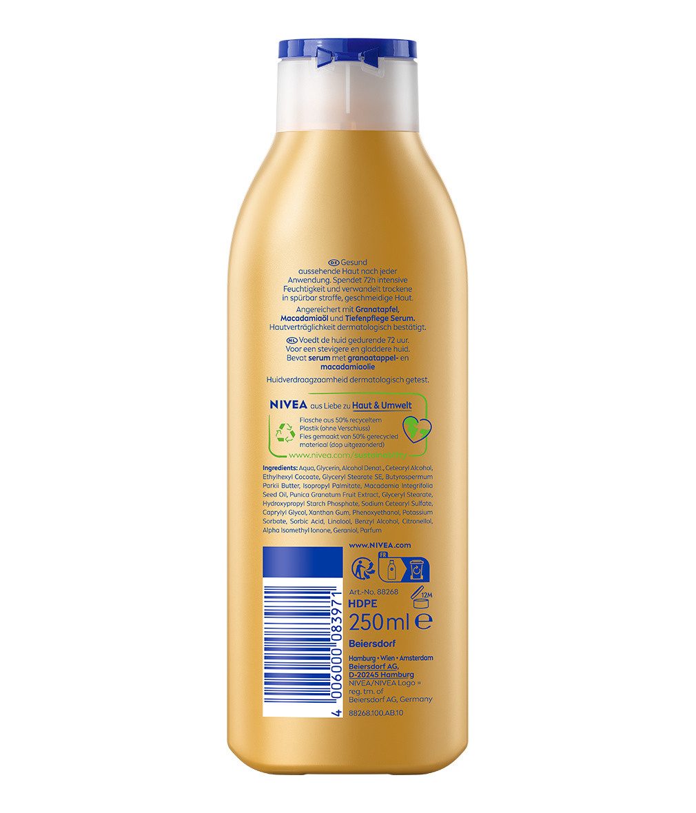 Nivea Körperlotion Vital 3 x 250ml Granatapfel, Macadamiaöl & Tiefenpflege Serum, 3-tlg., Tiefenpflege Serum, Granatapfelextrakt, Macadamiaöl