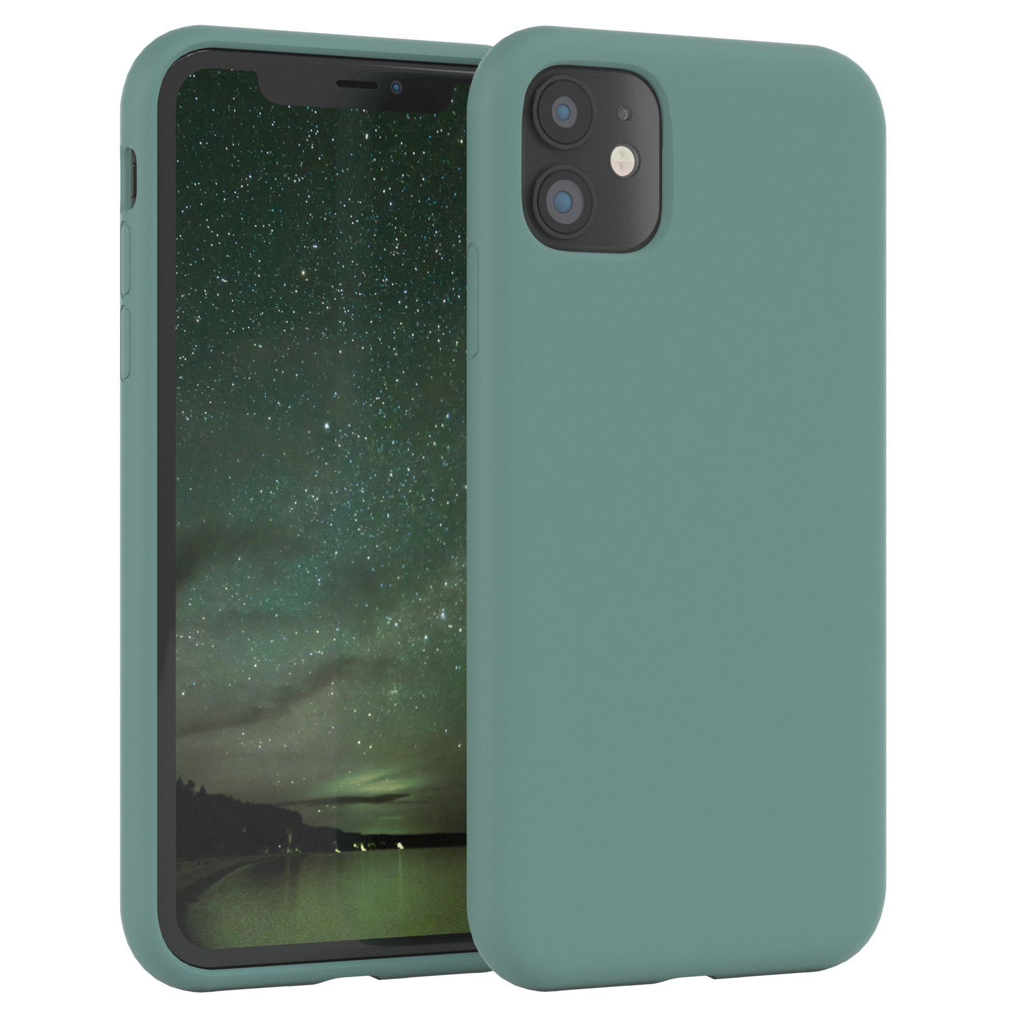 EAZY CASE Handyhülle Premium Silikon Case für Apple iPhone 11 6,1 Zoll, Silikonhülle Slimcover mit Displayschutz Hülle Cover Grün / Nachtgrün