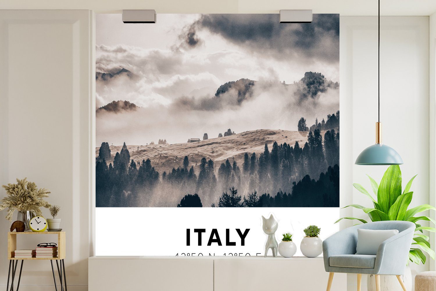 - Vinyl Tapete Fototapete Landschaft, Italien bedruckt, MuchoWow Matt, Schlafzimmer, oder Wohnzimmer Nebel (5 für Wandtapete St), -