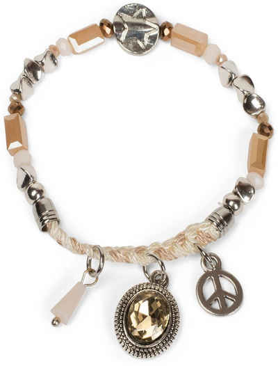 styleBREAKER Armband (1-tlg), Armband mit verschiedenen Perlen, Schmuckstein und Flechtteil