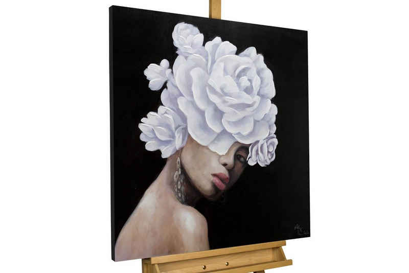 KUNSTLOFT Gemälde Königin der Rosen 80x80 cm, Leinwandbild 100% HANDGEMALT Wandbild Wohnzimmer