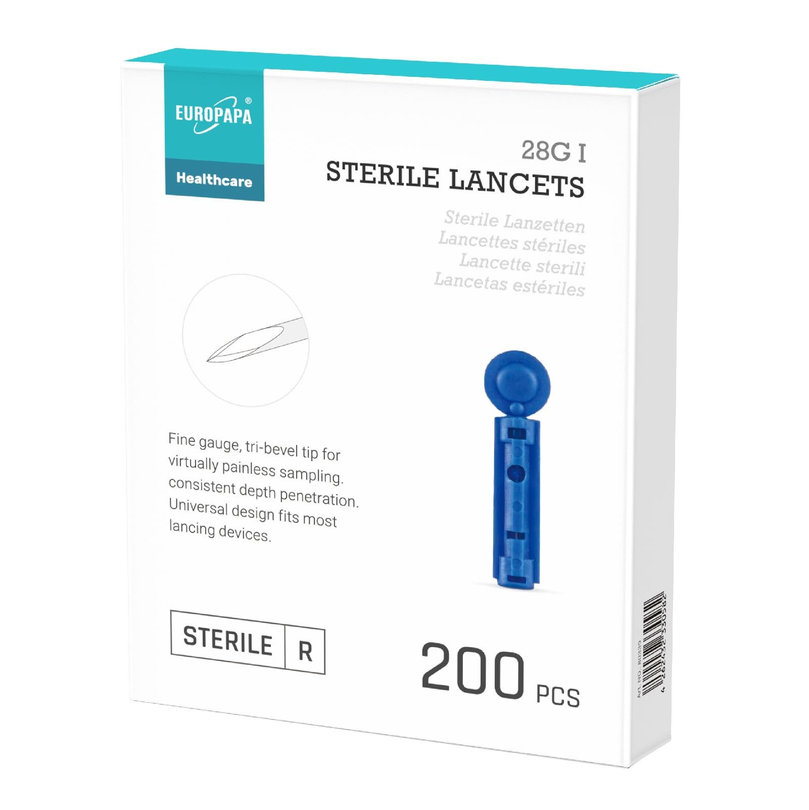 EUROPAPA Blutzuckermessgerät Lanzetten, Steril Einweglanzette, Blutlanzetten, Sicherheitslanzetten für Blutentnahme Blutzuckermessung Kapillare, EUROPAPA BG-Serie Blutzuckermessgerät Anwendbar