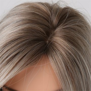 Püke Kunsthaarperücke Blond Perücken Frauen,Synthetische Mischblonde und Braune Haar Perücke