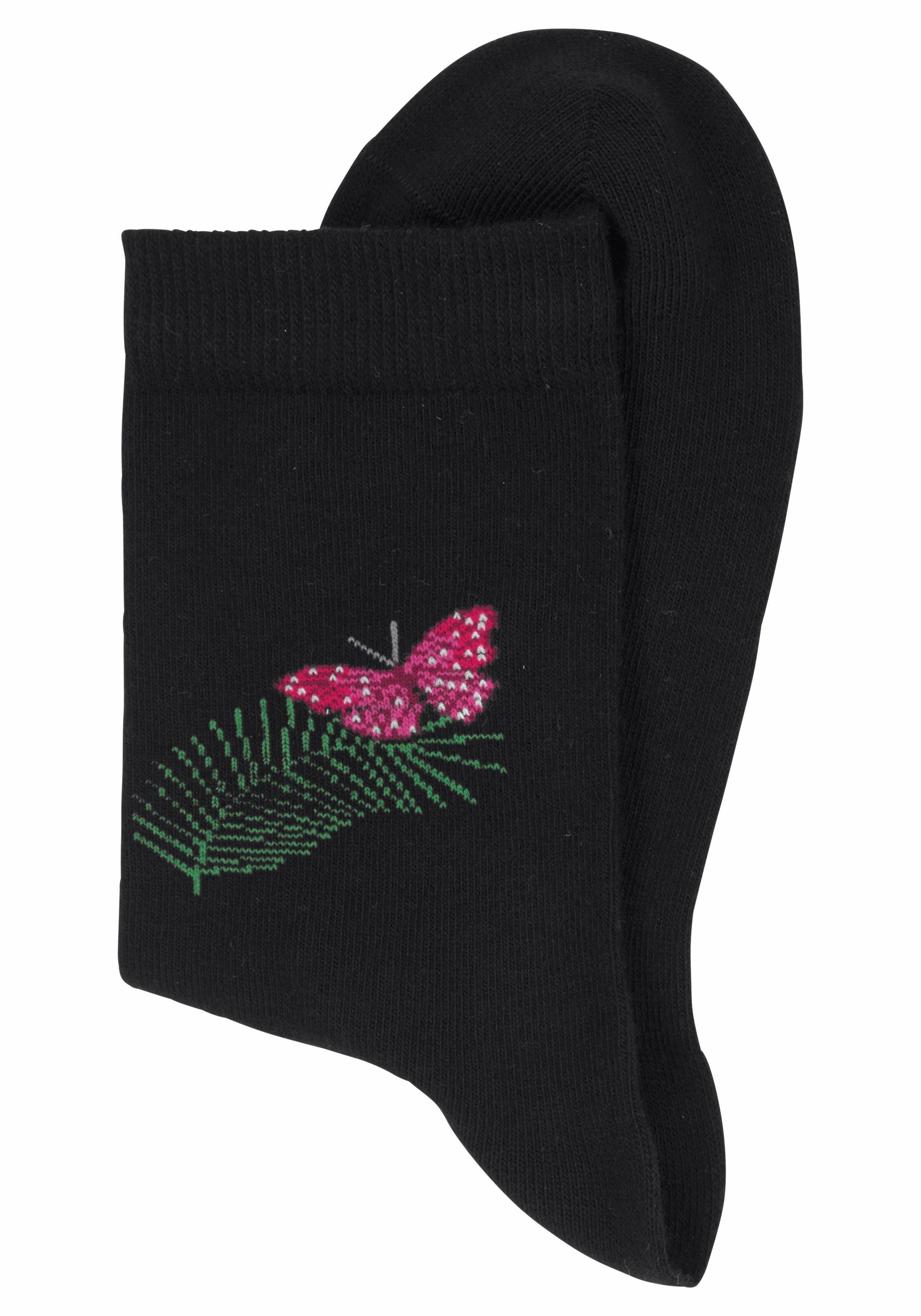 H.I.S Socken Schmetterlings- 7-Paar) mit (Set, Vogelmotiven und