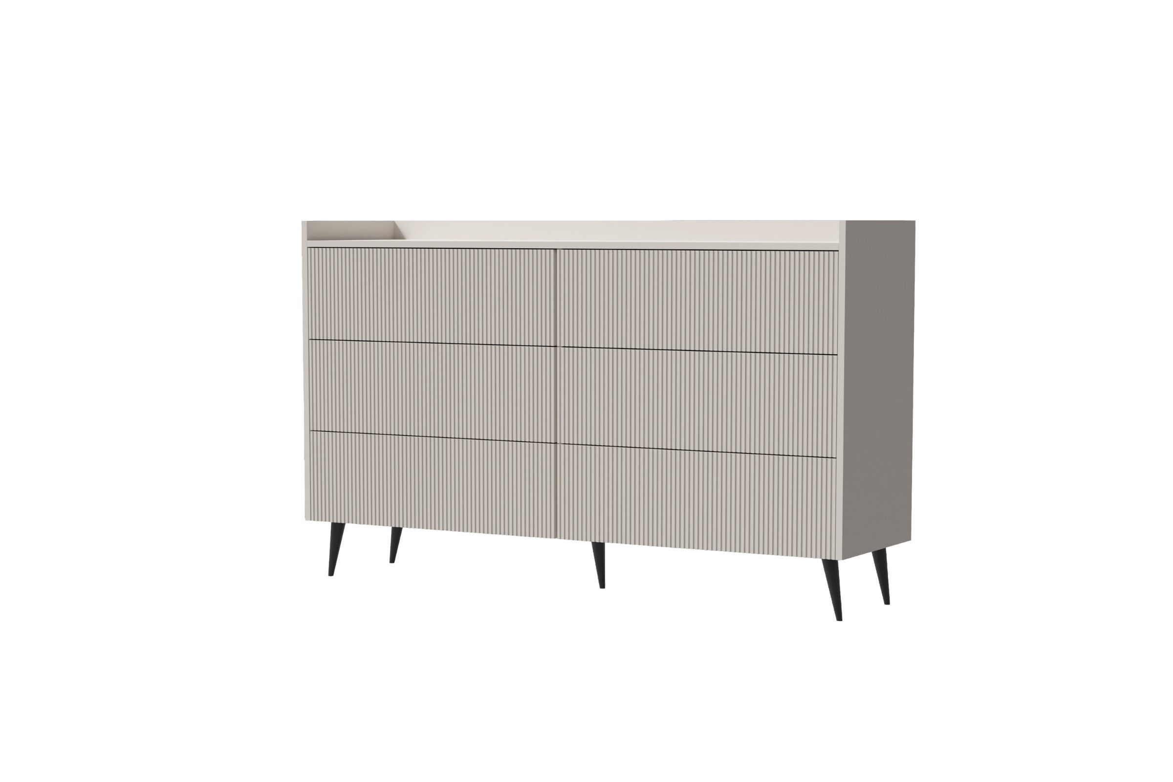 Deine Мебель 24 Sideboard DALIA 03 Kommode 150 cm breit mit 6 geräumigen Schubalden (DALIA-Kollektion, 1 St., ideal für Wohnzimmer, Schlafzimmer, Esszimmer & Flur), geriffelte Fronten, Farbe Kashmir oder Walnuss, hohe Metallfüßen