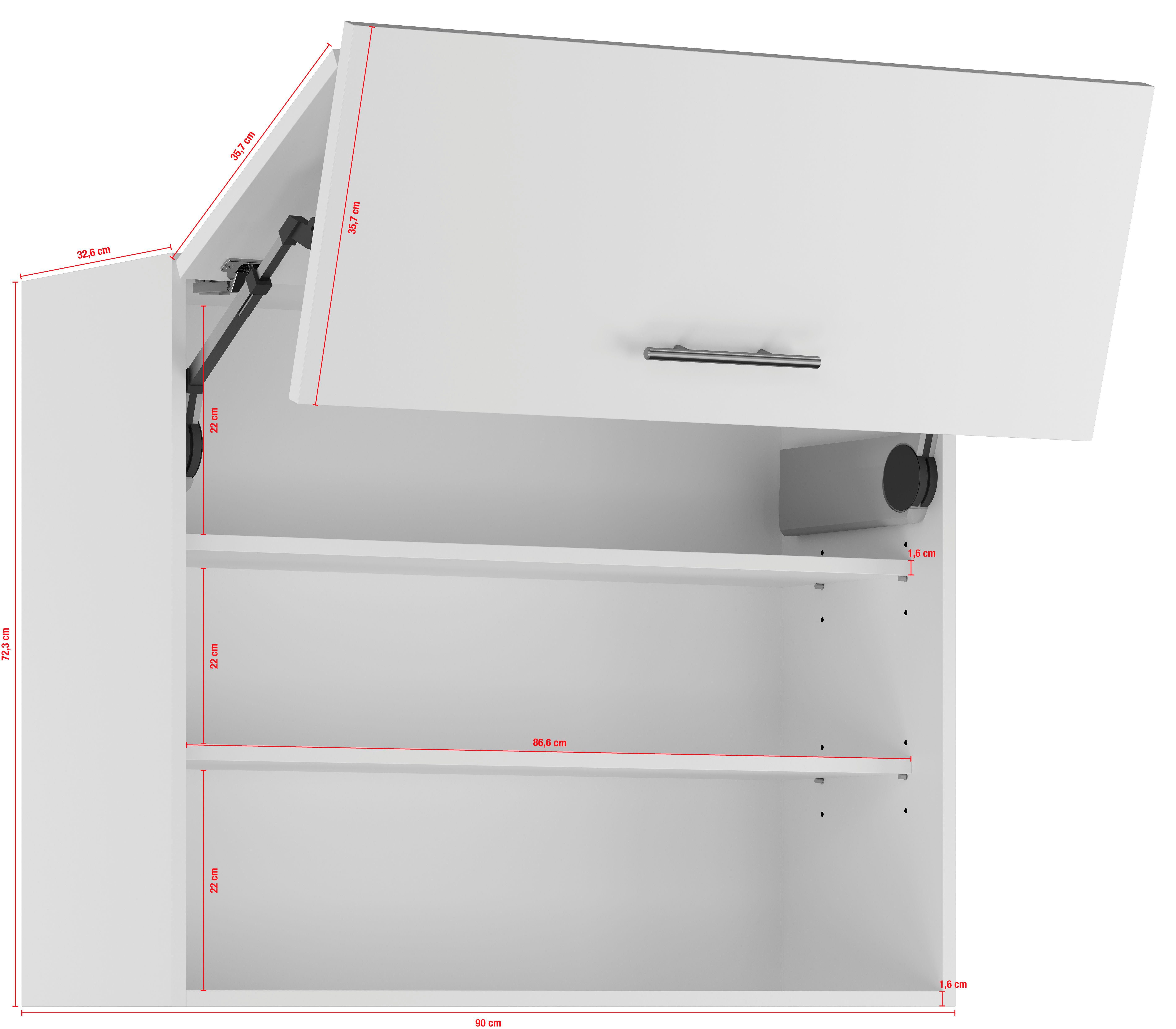 aus Weiß Weiß bestehend Fronten 2 IMPULS KÜCHEN Falt-Lifttür | mit Faltlifthängeschrank