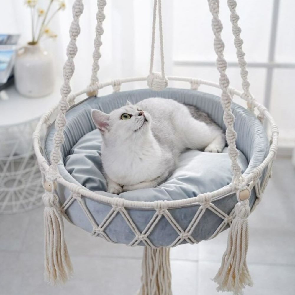 Jumpeak Katzen-Hängematte Katzen Hängematte,Hängender,Böhmischer Stil,Sicher und komfortabel, Handgewebter,Katzenbett,gute Belüftung,Die Kissen sind austauschbar
