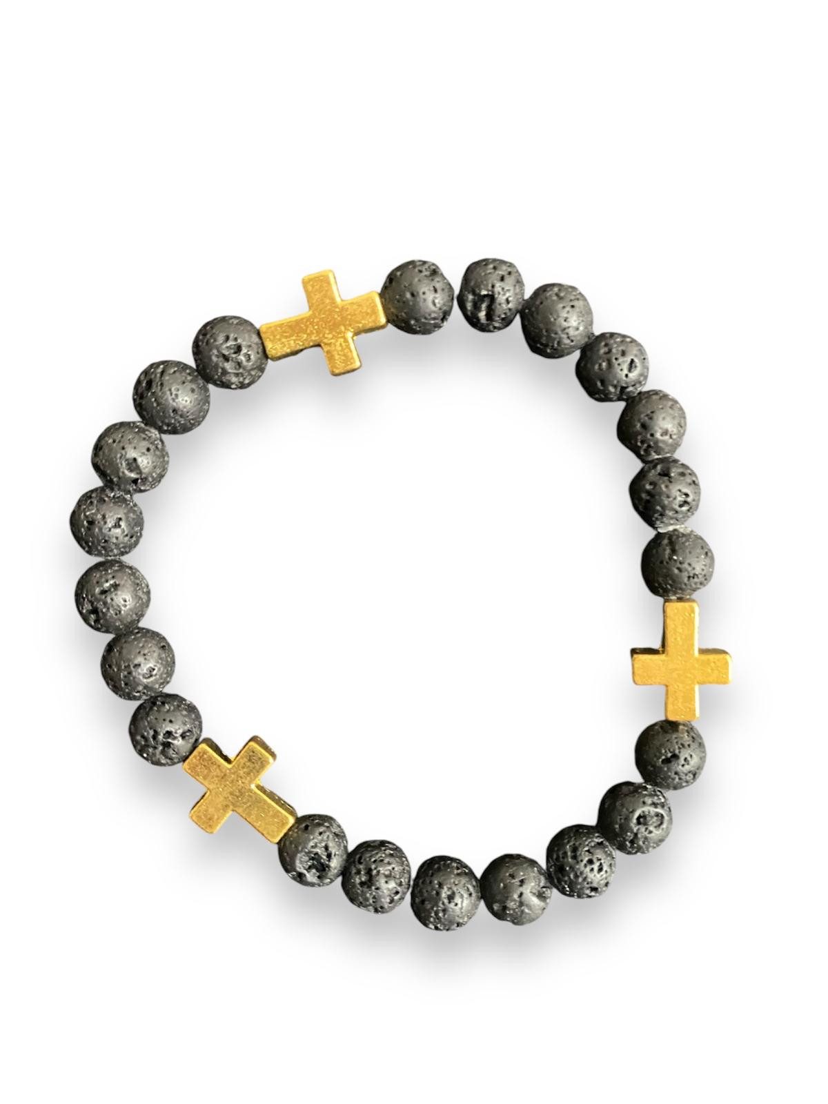 Armband Lava Armband mit Goldenen Kreuz beads Hand Made