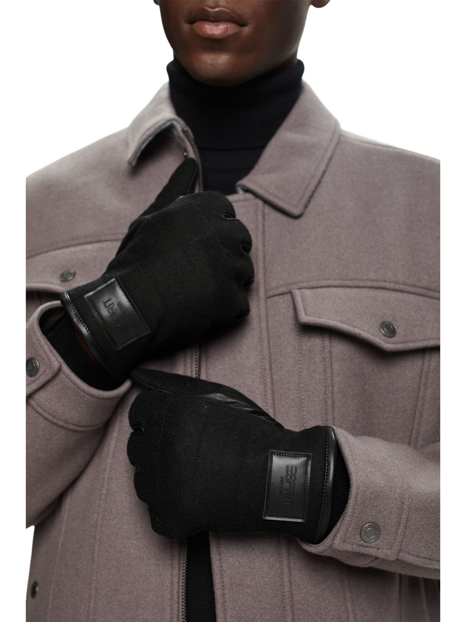 Esprit Lederhandschuhe Handschuhe aus und Wolle Leder