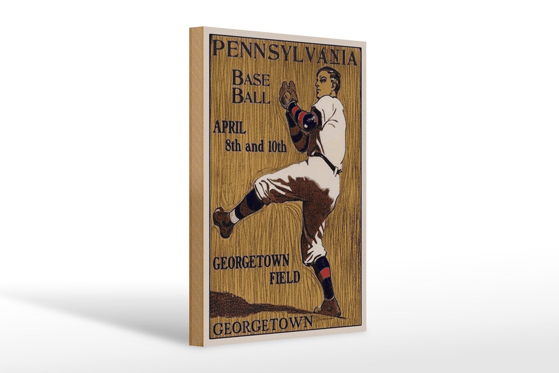 Holzbild Retro 20x30cm Pennsylvania Baseball April 8th