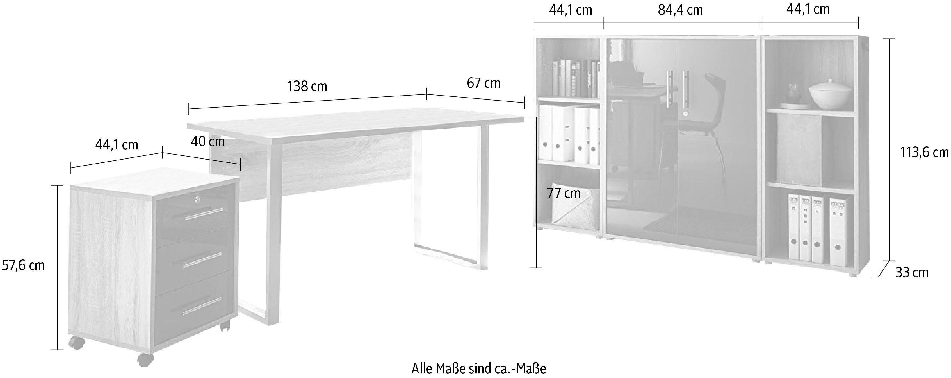 Möbel Büro-Set Tabor Mini Anthrazit Eiche HG Sonoma/ 2 BMG Kombi