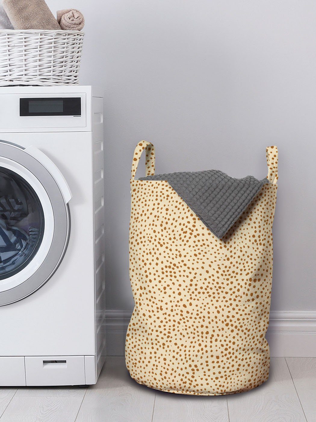 Abakuhaus Wäschesäckchen Wäschekorb mit Griffen Muster in Waschsalons, Kordelzugverschluss Erdtönen Leopard Dots für