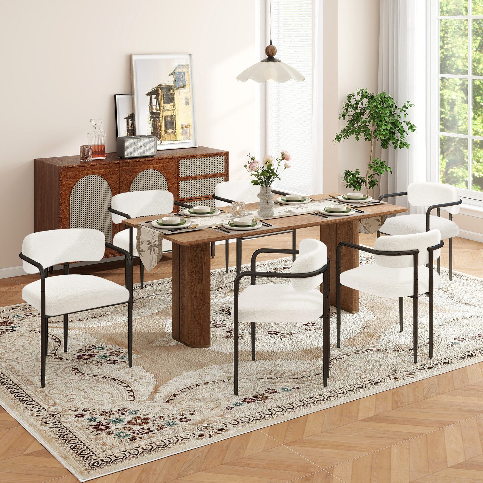 Puluomis Esszimmerstuhl mit Armlehnen, gepolsterten Sitz, Teddyfleece Bezug günstig online kaufen