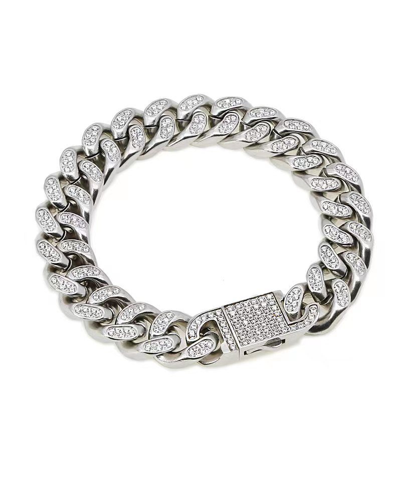 Karisma Schmuck Armband Edelstahl Hip Hop/Iced Out/Rapper/Armreif Kubanische Glieder 21cm, Länge Premium Zirkonia Herrenschmuck Silber