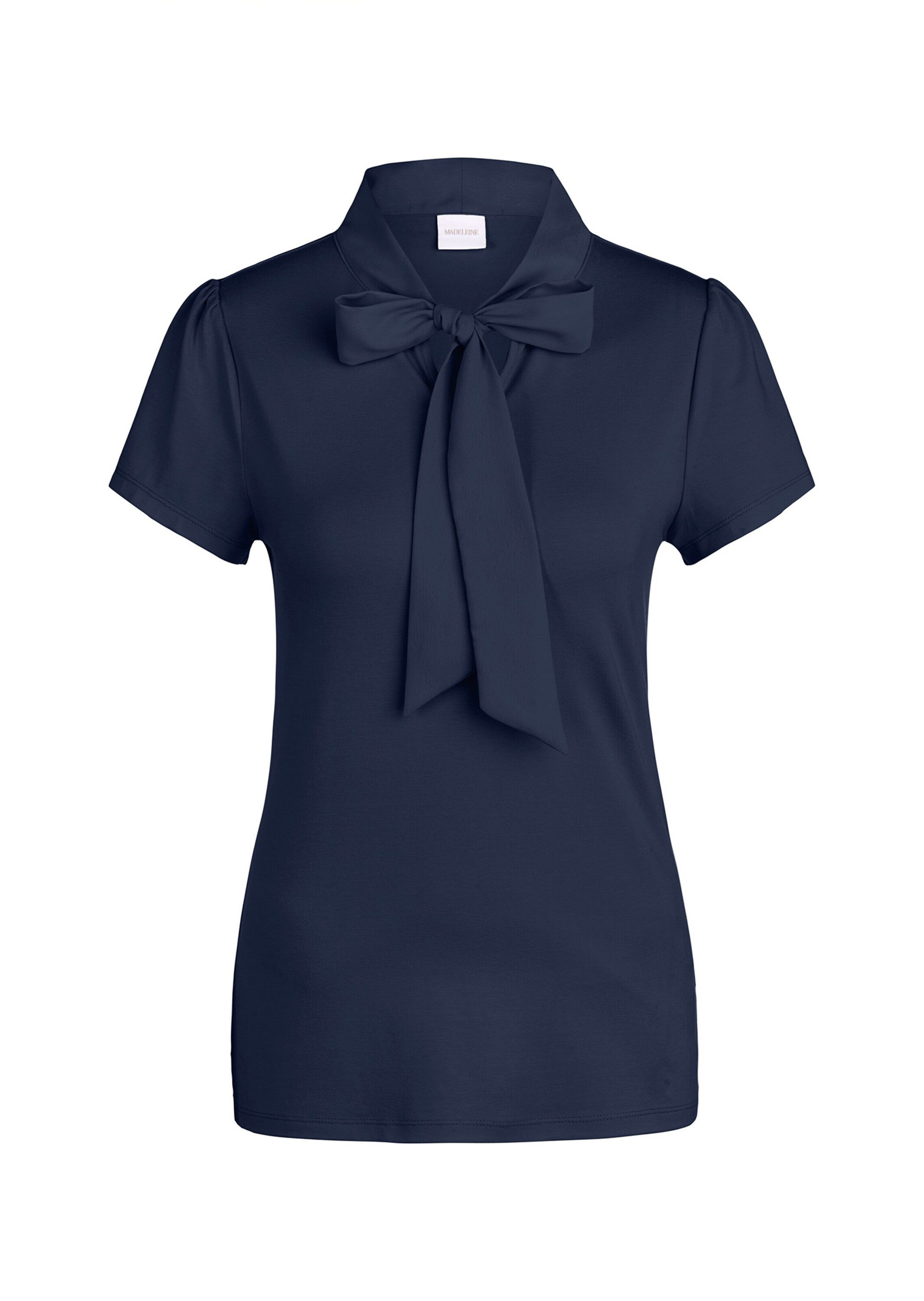 MADELEINE Kurzarmshirt Kurzarmoberteil mit Schluppe Schickes Blusenshirt mit V-Ausschnitt und Glanzbändern – Bild 5 von 5