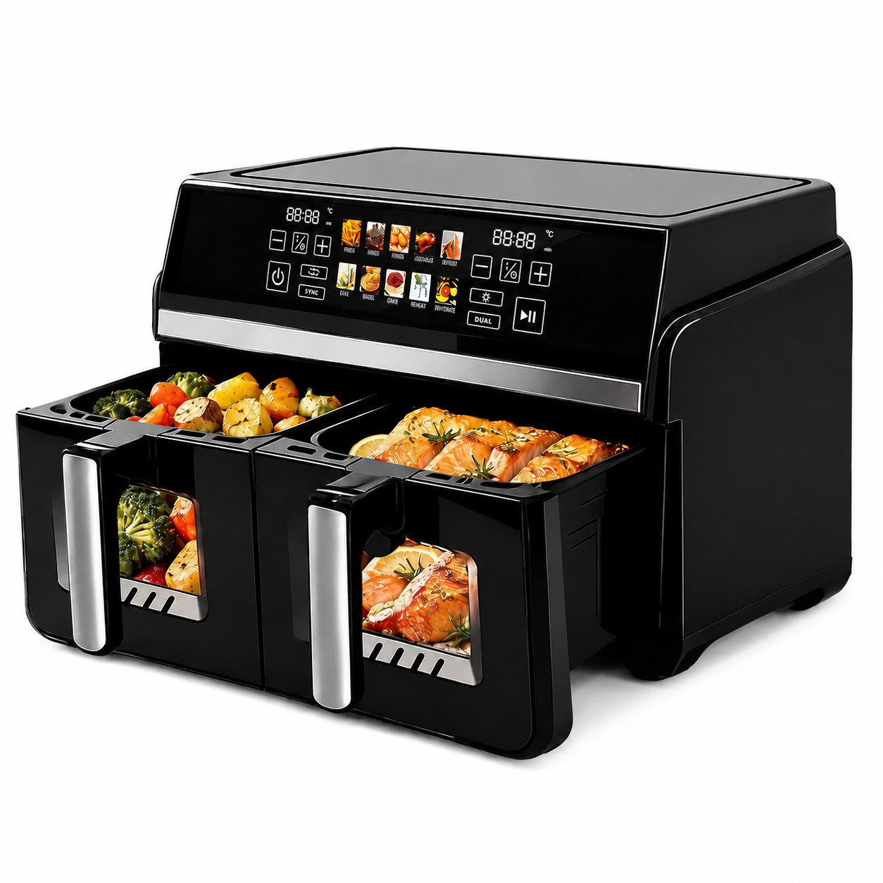 Ledklang Heißluftfritteuse 2 unabhängige Kammern 10/11L XXL Air fryer 13-in-1 Programm, 2200 W, getrennter Temperatur Zeiteinstellung für Beilagen gleichzeitig