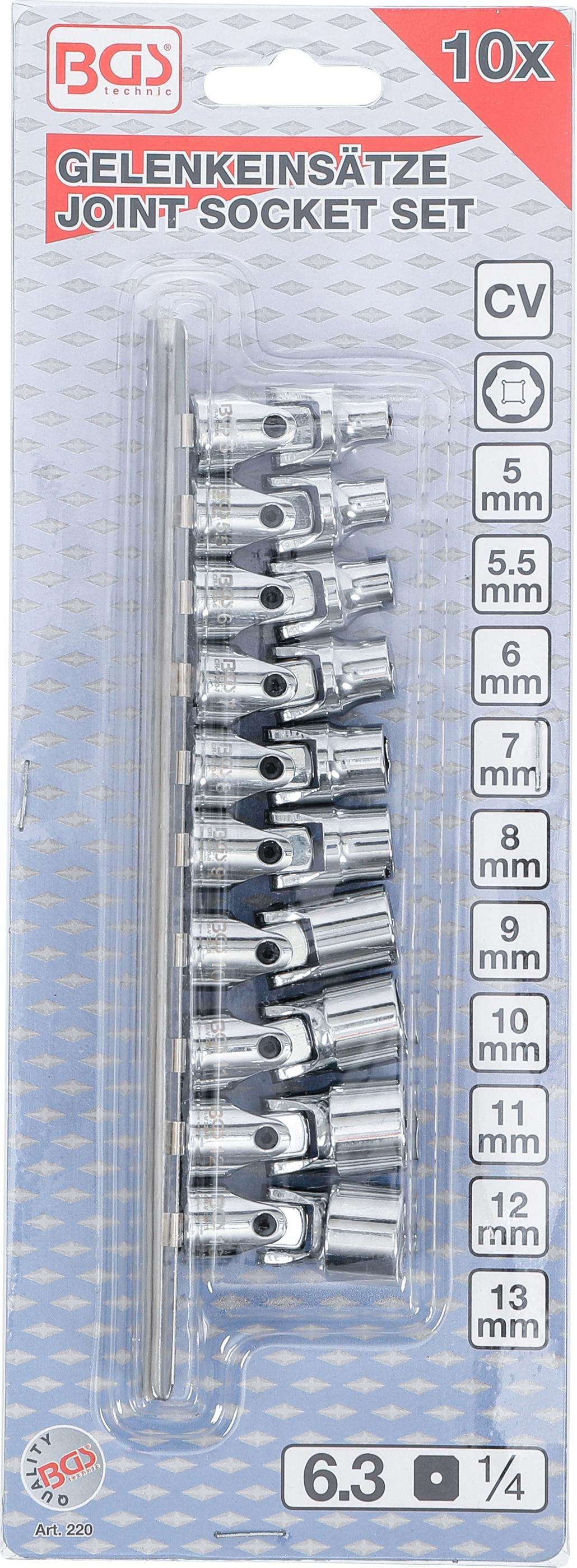 technic SW Steckschlüssel 10-tlg. mm Antrieb 5 mm, (1/4), - 13 BGS 6,3 Innenvierkant Gelenk-Steckschlüssel-Satz,