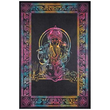 Wandteppich UV Tuch Ganesha Tagesdecke Wandbehang Deko Meditation Goa 200x135 cm, KUNST UND MAGIE