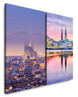 Sinus Art Leinwandbild 2 Bilder je 60x90cm Barcelona Katalonien Kathedrale Hamburg Altstadtromantik Reisen Historisch