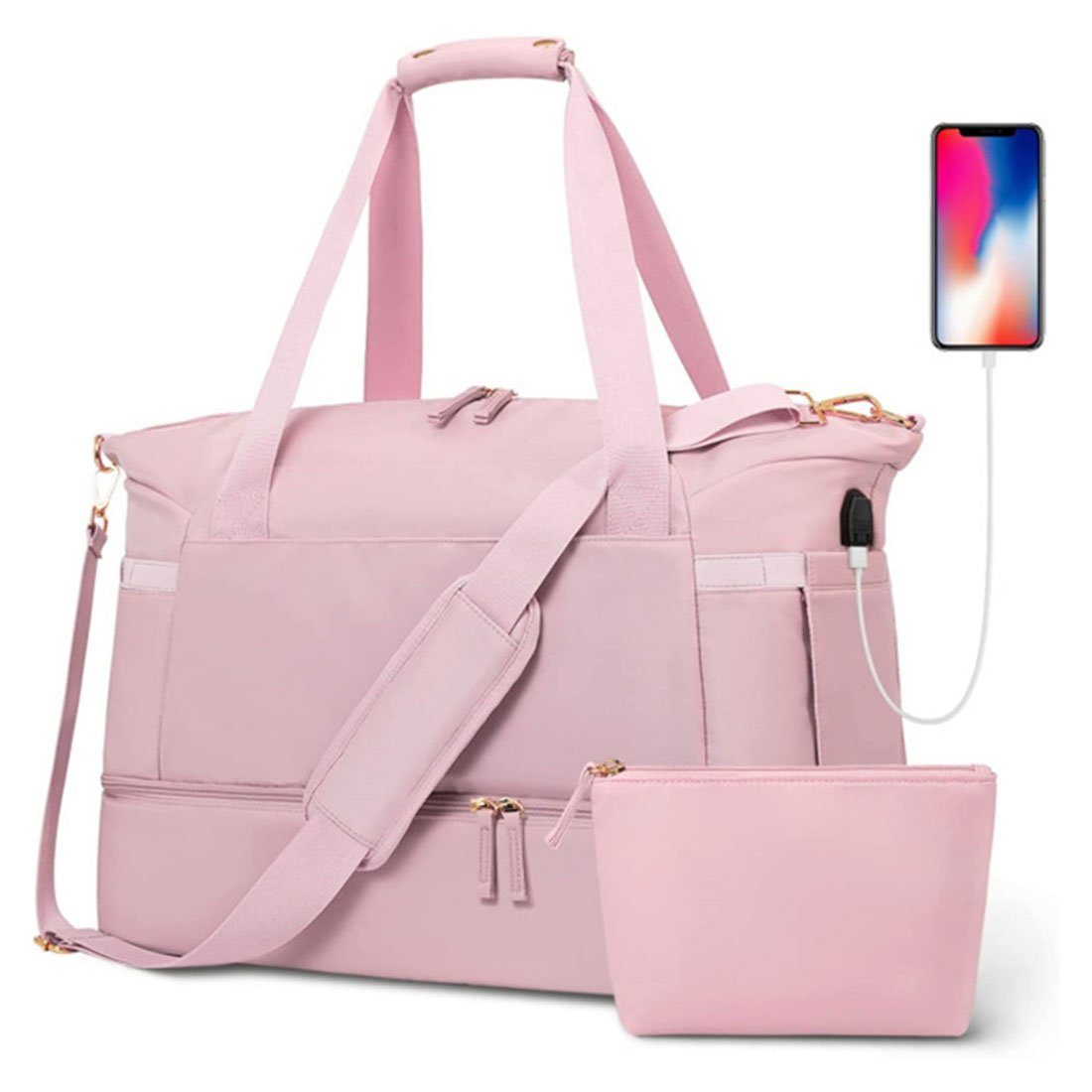DÖRÖY Sporttasche USB-aufladbare Gepäcktasche,Sporttasche,nasse und trockene Sporttasche Rosa