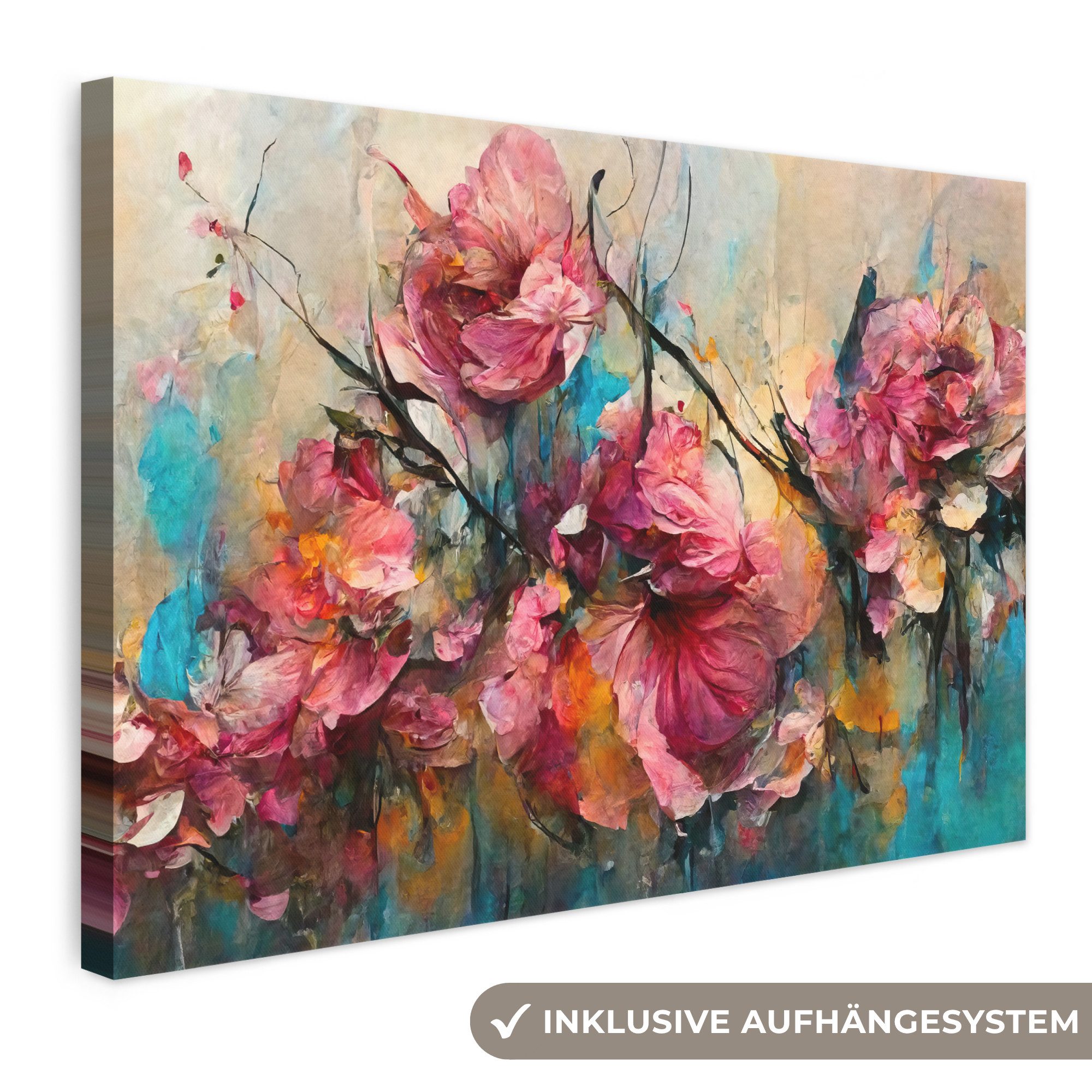OneMillionCanvasses® Leinwandbild Kunst - Blumen - Rosa - Rosen - Natur, Fotodruck (1 St), Leinwand Bilder Klein, Wand Dekoration Aesthetic 30x20 cm