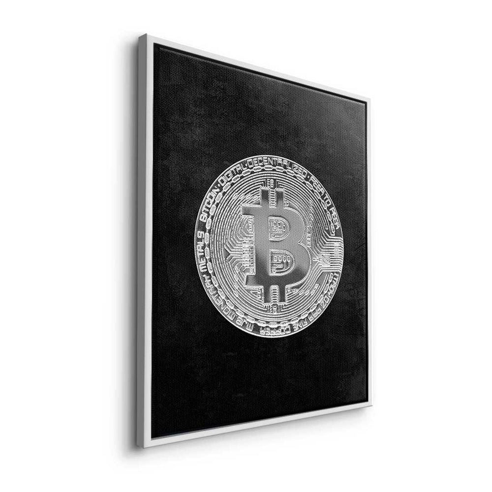 Trading - Motivation - - Black Rahmen silberner Crypto Bitcoin Bitcoin, Premium Leinwandbild DOTCOMCANVAS® - Black Leinwandbild