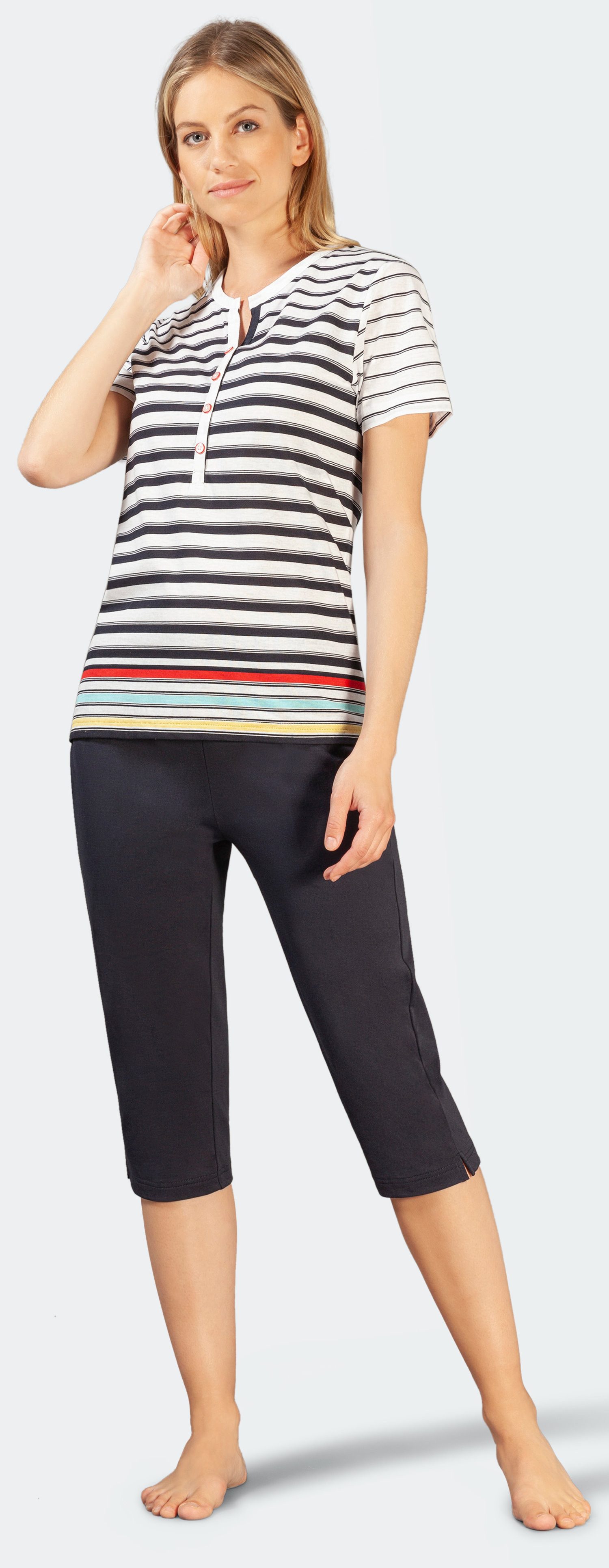 Hajo Capri-Pyjama Damen Schlafanzug Caprihose (2 tlg) Modisches Design