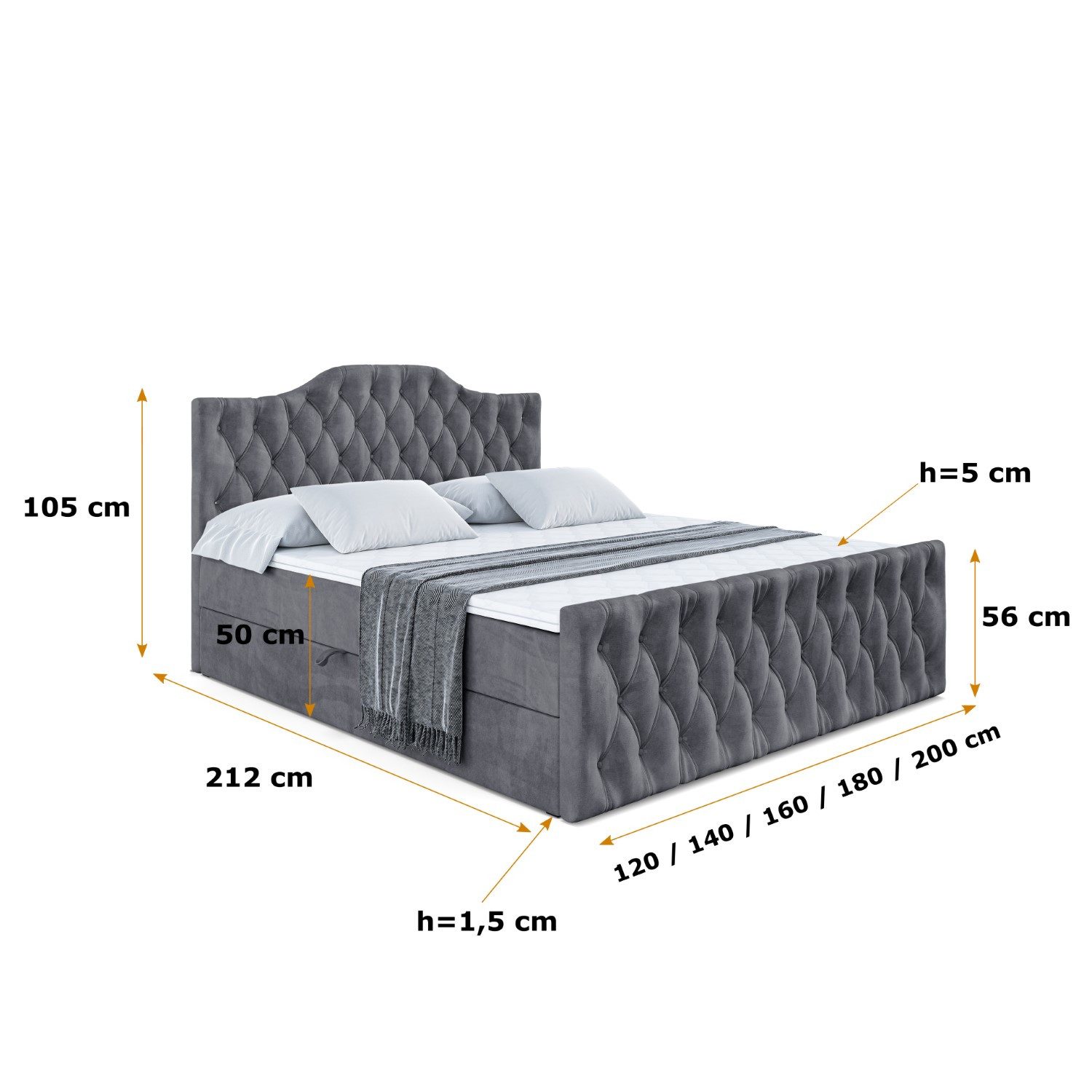 ALTDECOR Boxbett VILA-1-Z (Multipocket-Matratze H4, H3 Matratze Bonellfederung, Topper, Kopfteil), Doppelbett mit Fußteil