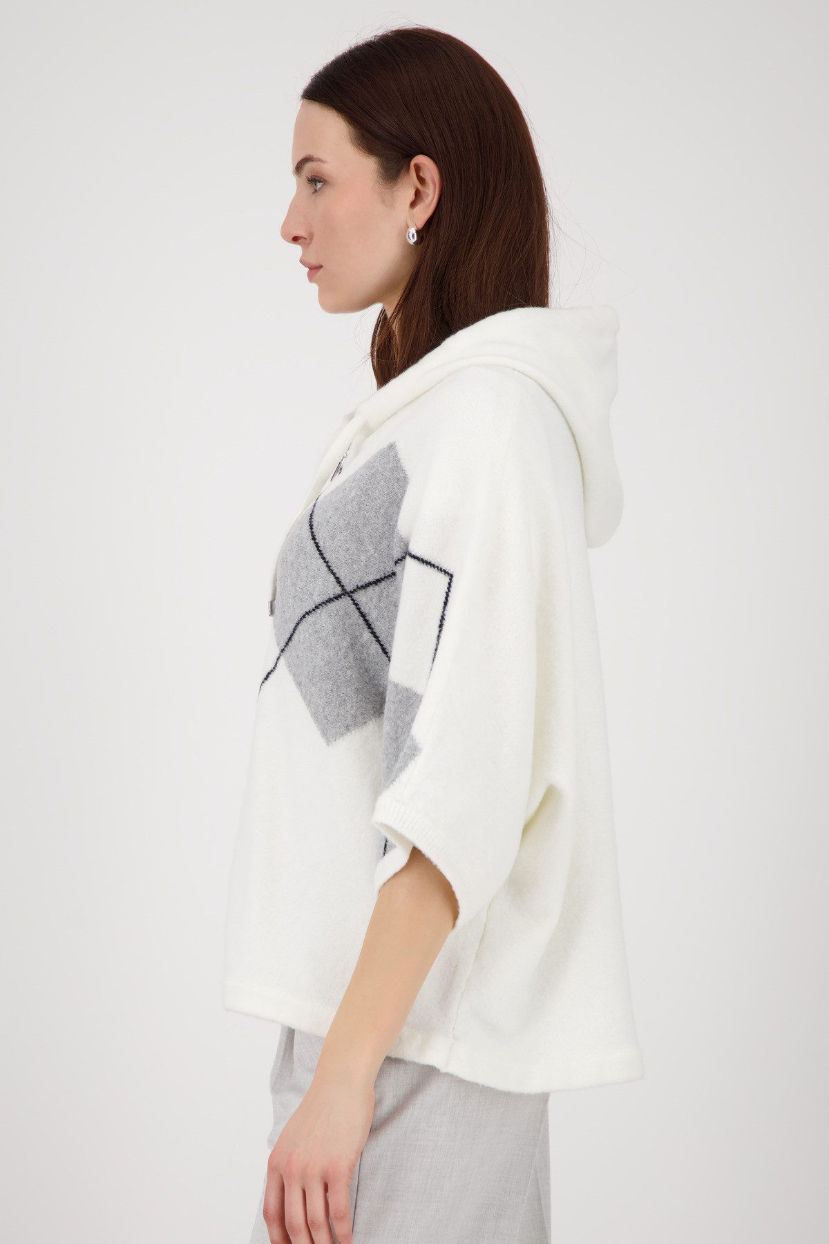 Monari Strickcape Jacke Strickjacke Karo Loose fit mit Rundhalsausschnitt