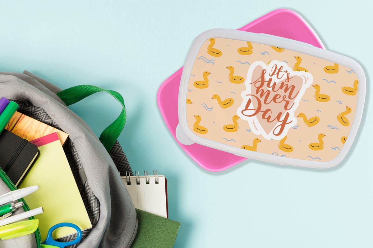Gelb, Sommer Kunststoff, Brotbox Brotdose (2-tlg), Snackbox, MuchoWow Kunststoff rosa - Poolband für Lunchbox Erwachsene, Kinder, Mädchen, -