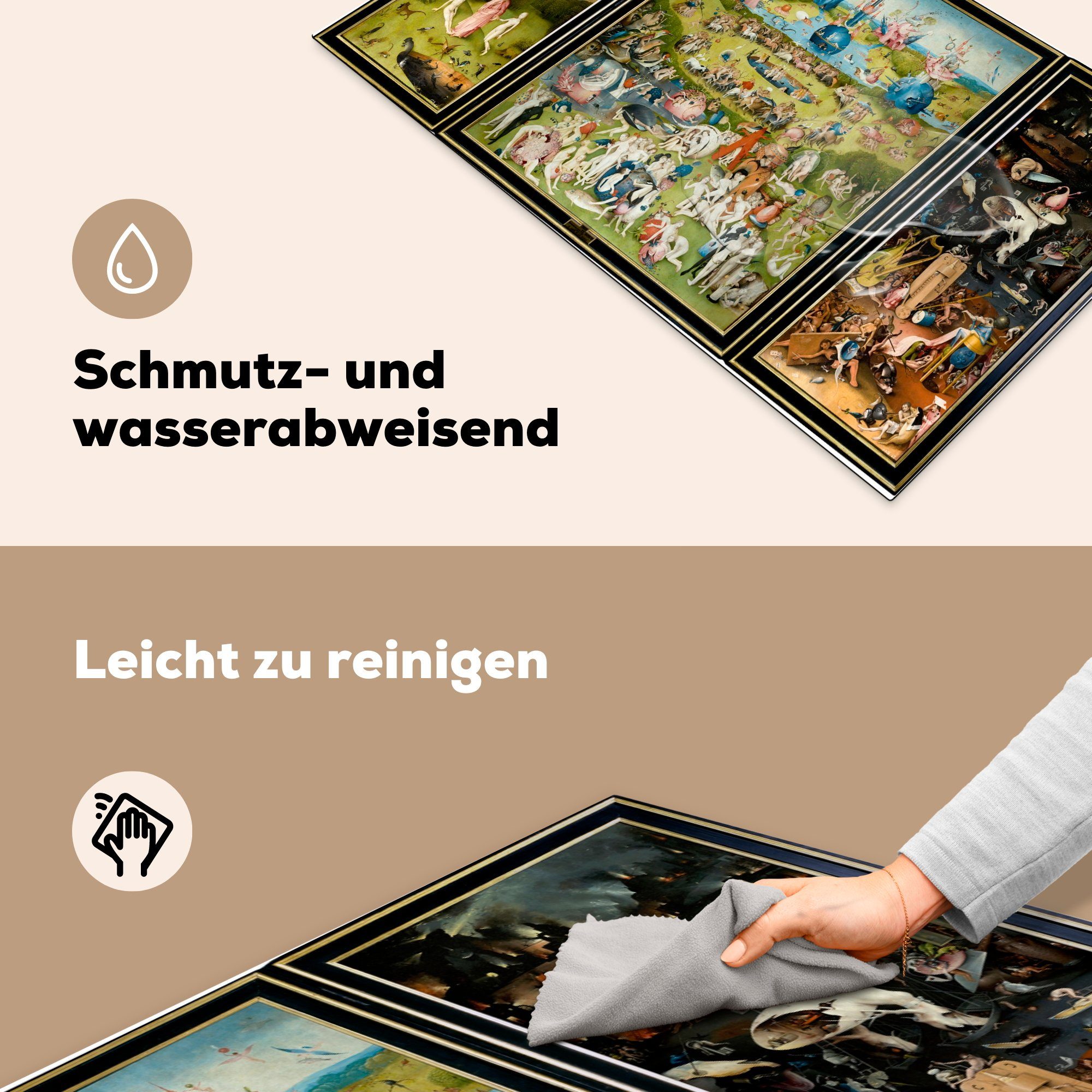 Vinyl, Ceranfeldabdeckung, - Lüste (1 für MuchoWow Hieronymus von küche 83x51 Bosch, Arbeitsplatte Gemälde Herdblende-/Abdeckplatte Garten cm, tlg), der