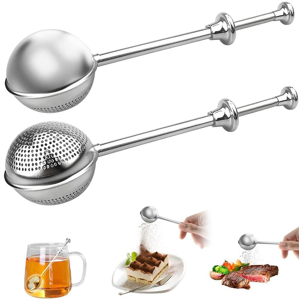 FOUORTUNATE-BEE Teesieb Teezange 2 Stück Teesieb für Losen Tee, (Teaballs mit Teleskopgriff, Teeei 304 Edelstahl, Teezange, Tee Sieb, Tea Infuser, Edelstahl-Mehlsieb-Staubwedel - Zucker, Mehl, Gewürze, Kakaopulver, 2-St)