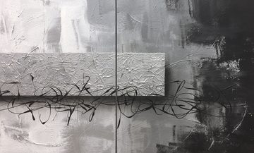 WandbilderXXL XXL-Wandbild Silver Whispering 230 x 70 cm, Abstraktes Gemälde, handgemaltes Unikat