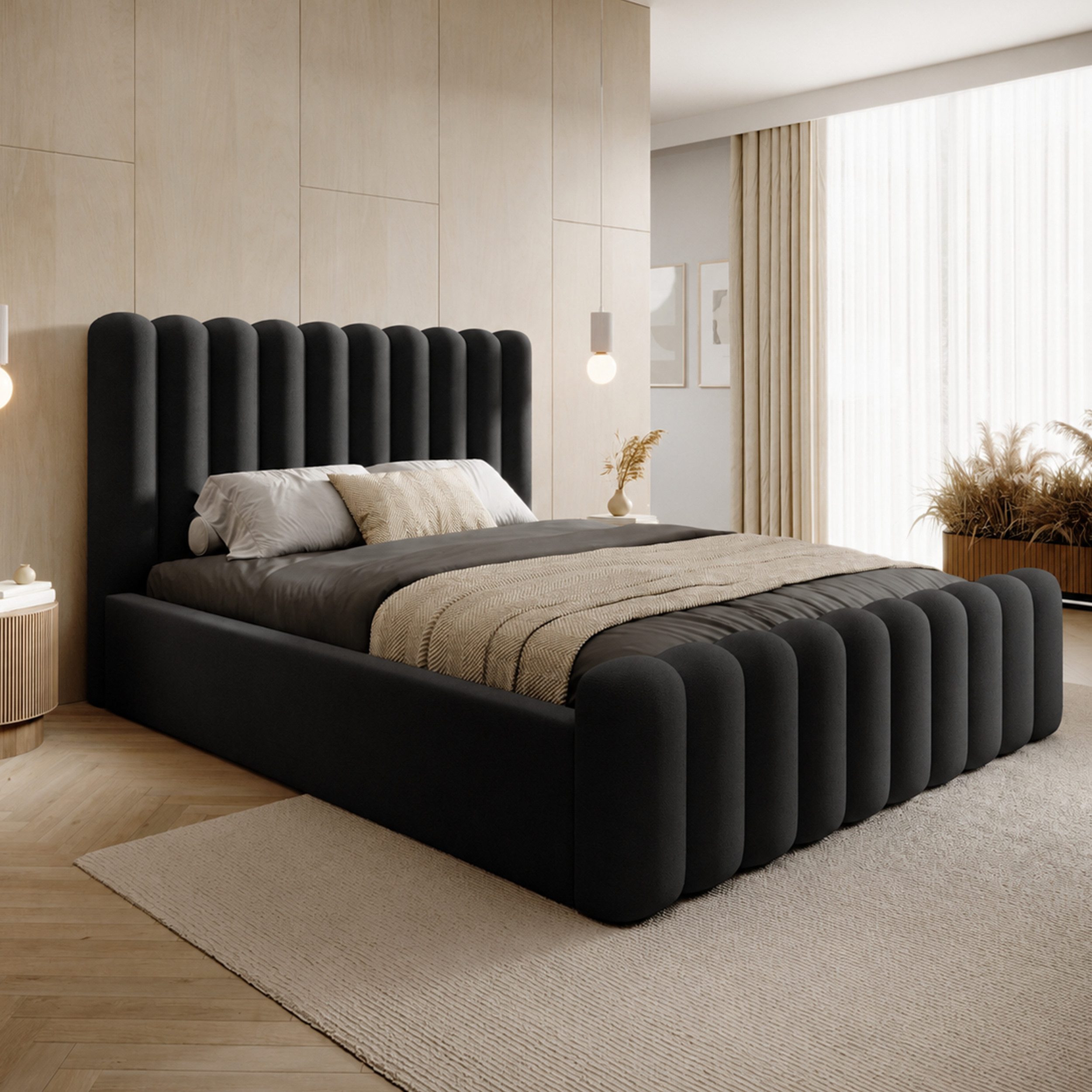Goldstoff Polsterbett JENNY - Bett mit Bettkasten & Halbrund-Kopfteil – Velvet (Doppelbett mit Bettkasten und Lattenrost, verfügbar 140x200 160x200 180x200 200x200cm), Verfügbar in 4 Größen – Modern & Elegant