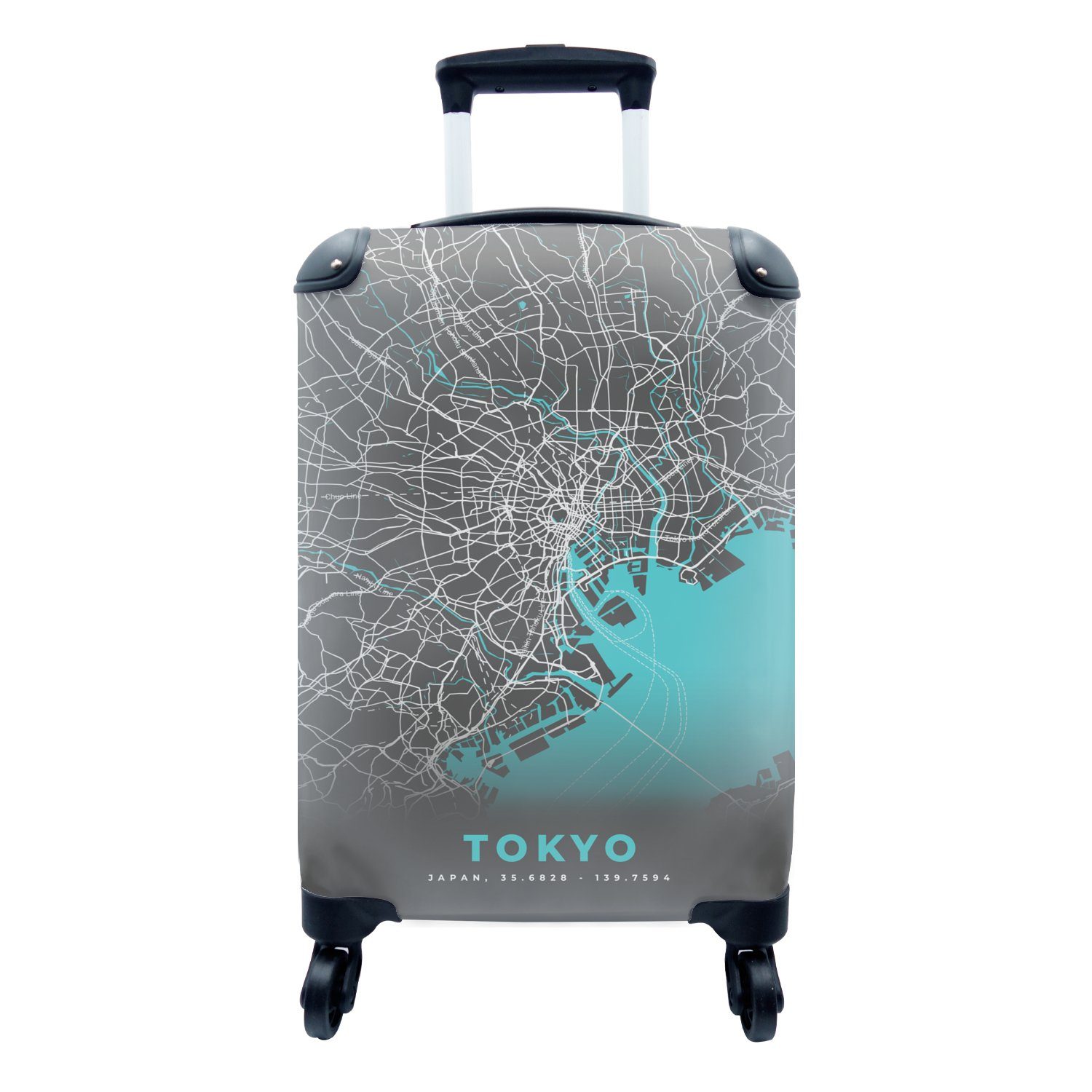 Reisetasche MuchoWow Reisekoffer Ferien, 4 Rollen, - mit Stadtplan - Handgepäckkoffer Handgepäck Blau Tokio - für Trolley, Karte, rollen,