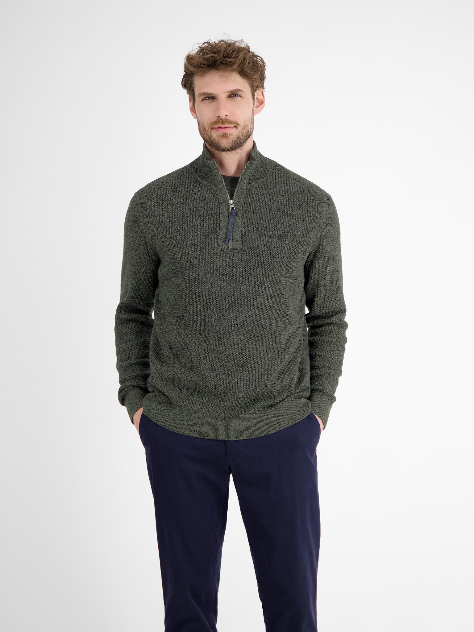 LERROS Strickpullover mit Troyer-Reißverschluss, Stehkragen