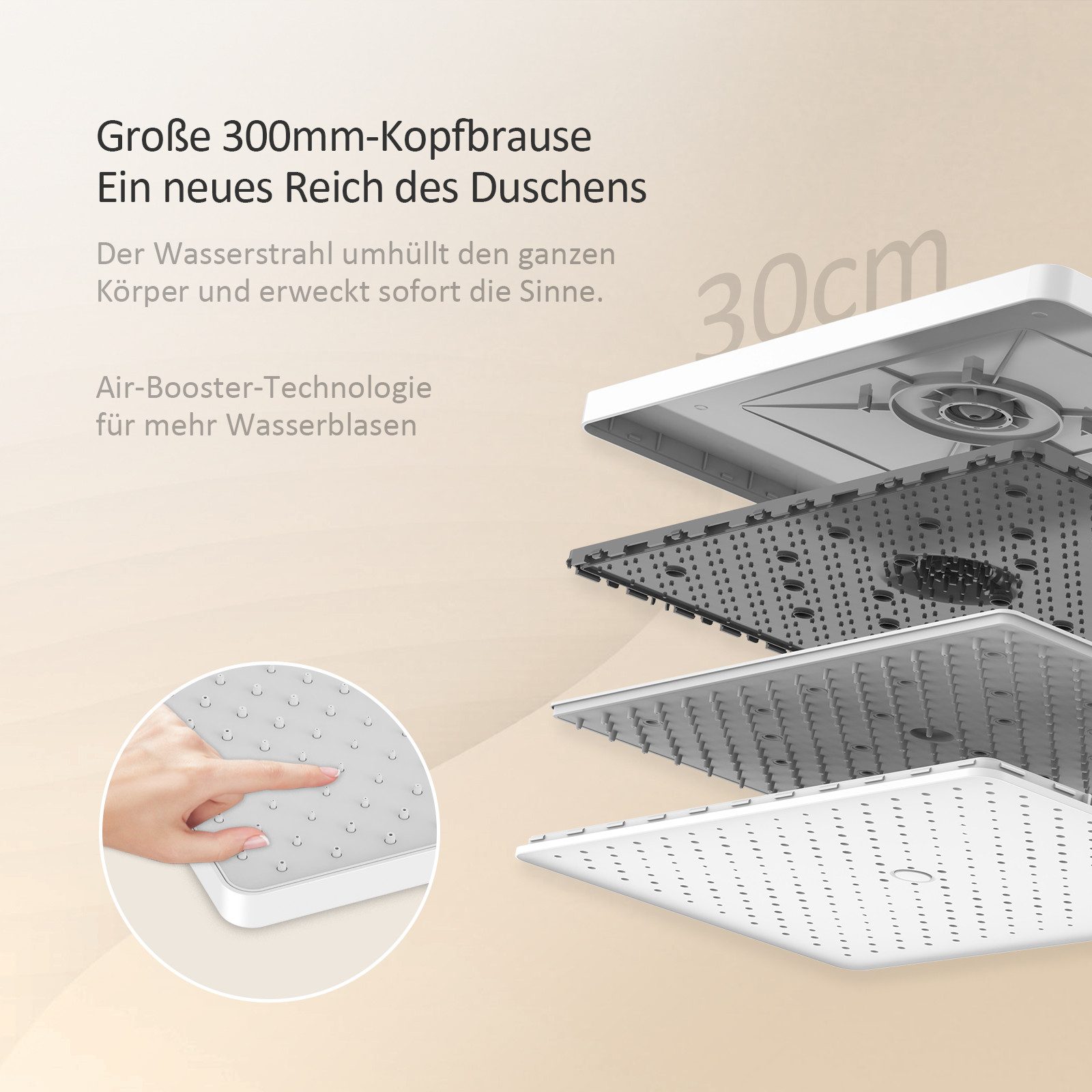 EMKE Duschsystem mit Thermostat Regendusche und Ablage Brausegarnitur Schwarz, 3 Strahlart(en), Höhe 118cm, große Kopfbrause, Thermostat-Set mit 45cm Ablage
