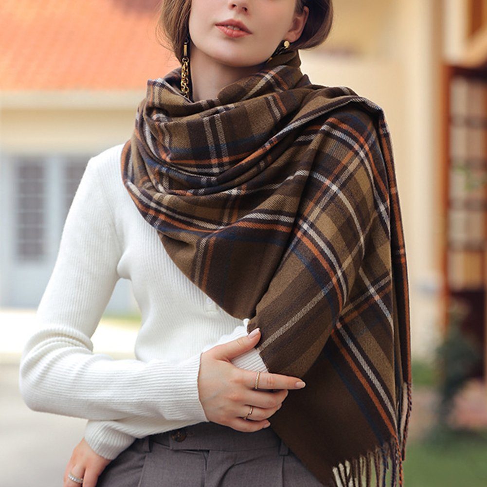Winter ManKle x 65 Wolle Damen Karo khaki Modeschal mit dicke und 180 Deckenschal cm Schal