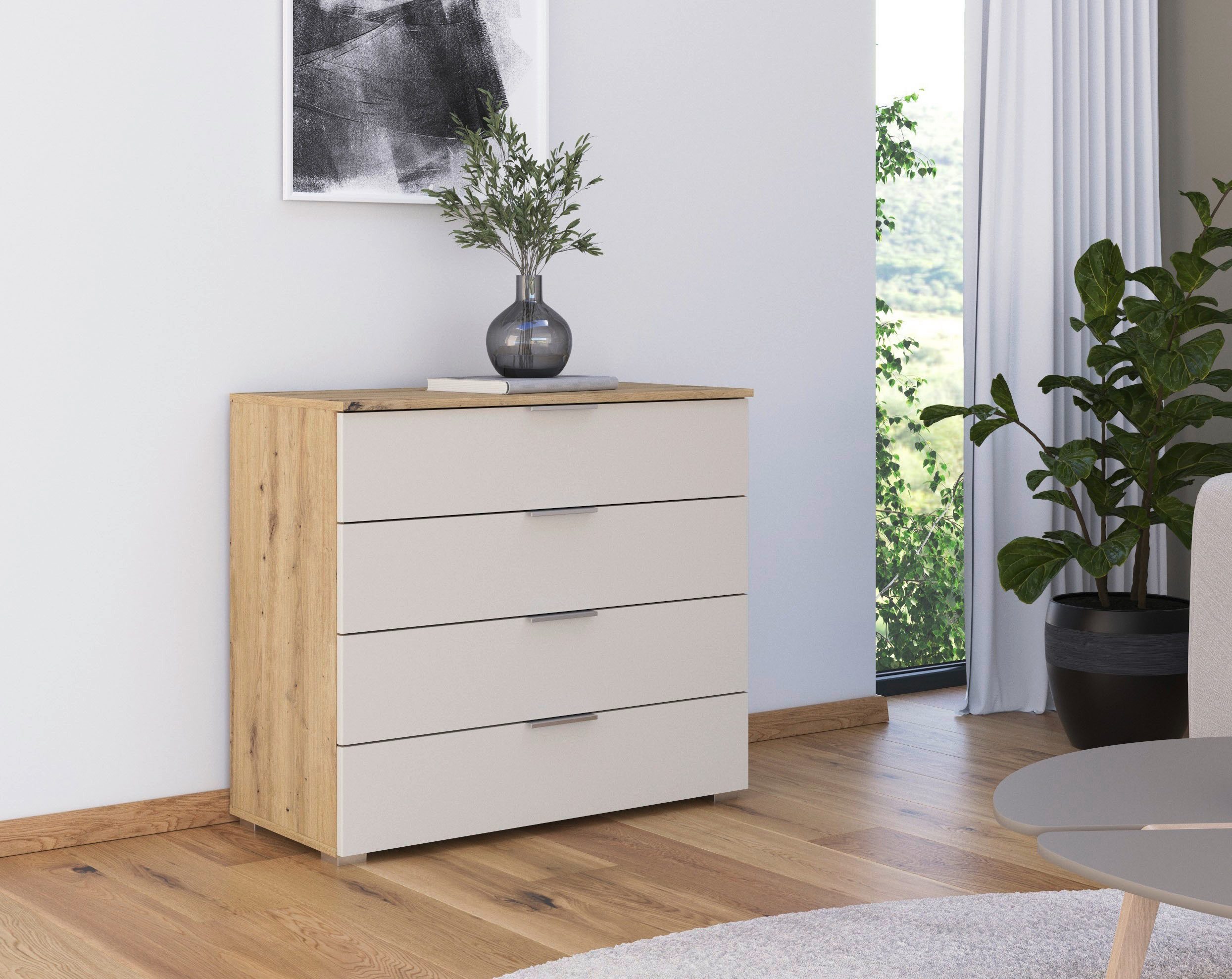 OTTO home Schubkastenkommode Sideboard Schubladenkommode AGORDO mit Dekor- oder Hochglanzfront (in zwei Griff-Farben, Breite 80 cm), vier große und geräumige Schubladen mit viel Stauraum MADE IN GERMANY
