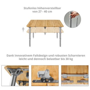 KingCamp Campingtisch Falt Tisch Camping Klapptisch Alu, Bambus Holz Stufenlos Verstellbar