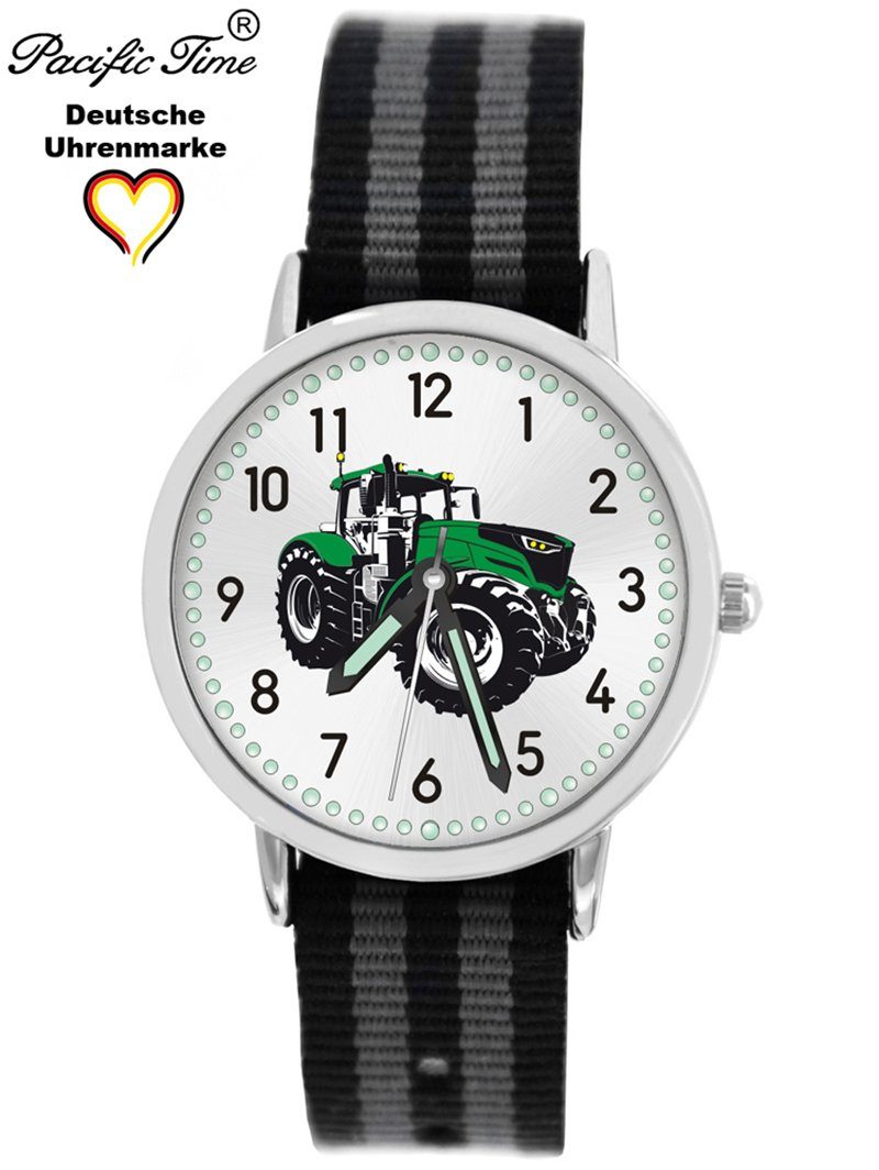 Pacific Time Quarzuhr Kinder schwarz grau grün Armbanduhr Match - Wechselarmband, Design Traktor Versand Gratis Mix und