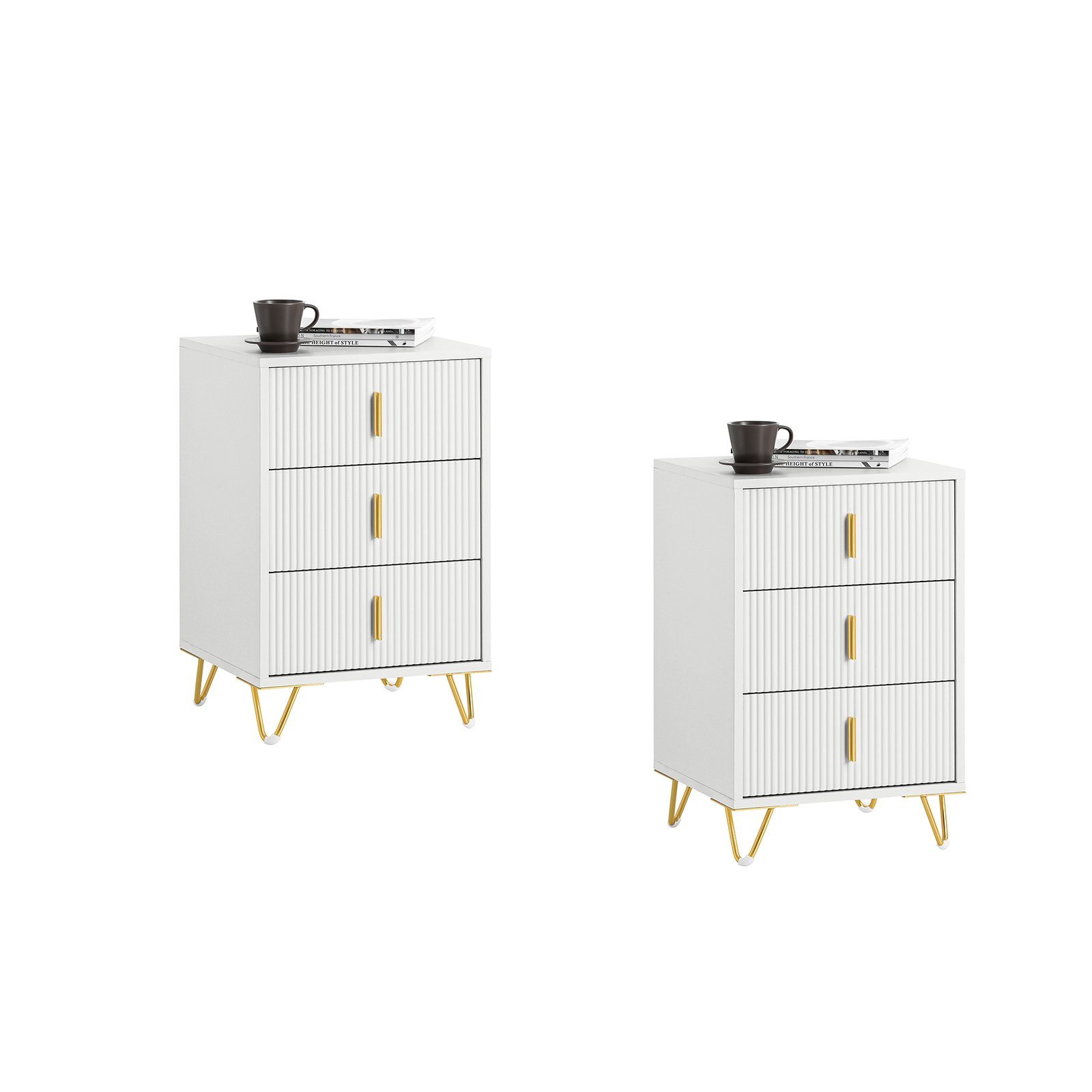 SoBuy Nachttisch FBT115-Lx2, 2er Set, Nachtschrank mit 3 Schubladen, Beiste günstig online kaufen