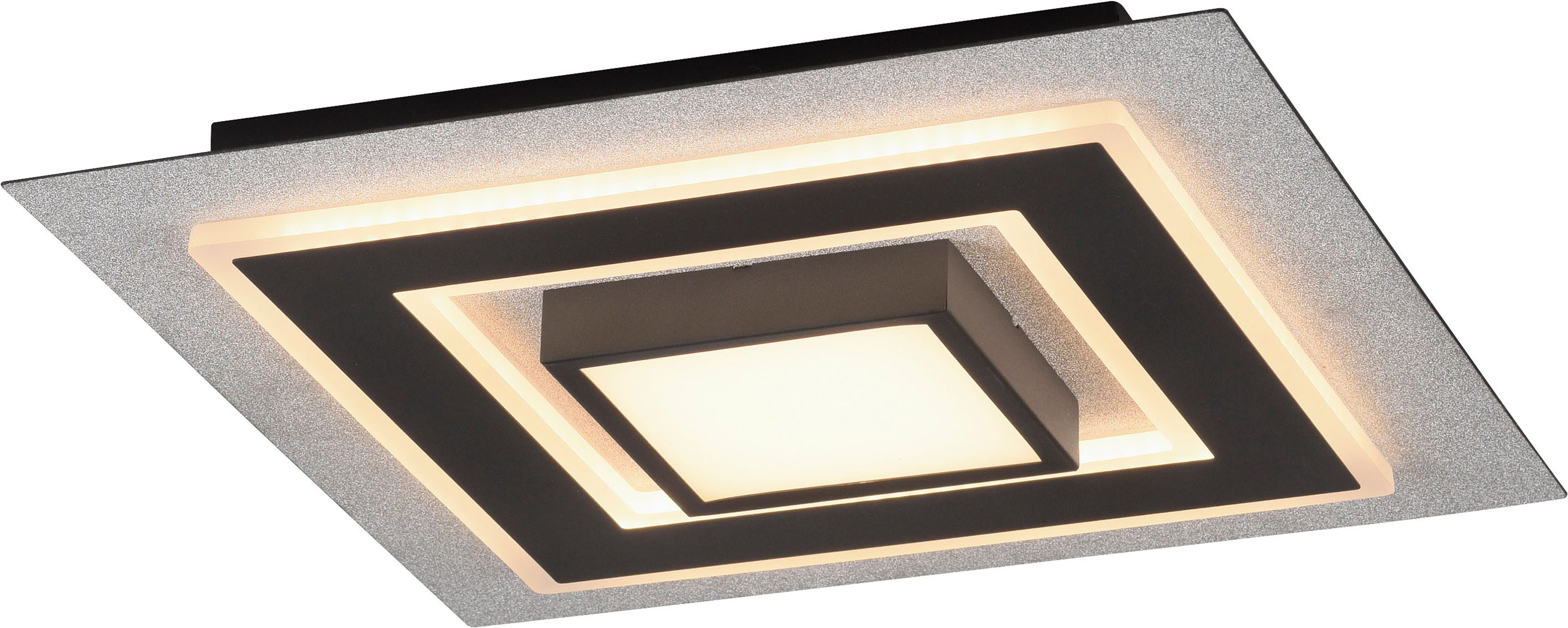 JUST LIGHT LED Deckenleuchte Deckenleuchte CICHIO, LED fest integriert, Silber mit Glitzereffekt, schwarz matt strukturiert und schwarz-chrom
