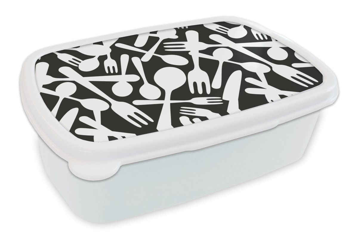 MuchoWow Lunchbox Besteck - Muster - Schwarz und Weiß, Kunststoff, (2-tlg), Brotbox für Kinder und Erwachsene, Brotdose, für Jungs und Mädchen