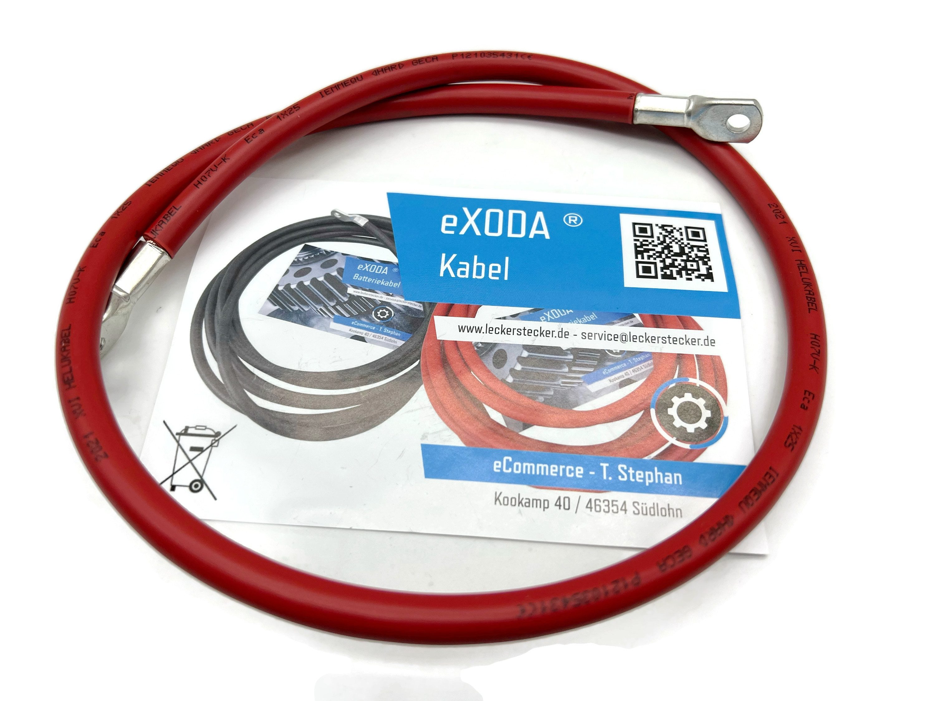 eXODA Batteriekabel 25 mm² 75cm Kabelschuhe M6 und M8 Rot Batteriekabel, Rot, (750 cm), 99% Kupfer