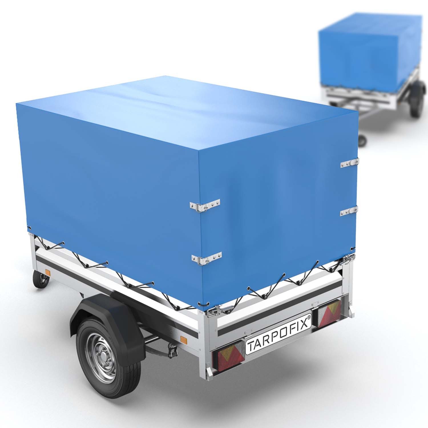 Tarpofix® Schutzplane Anhänger Hochplane wasserdicht PVC Abdeckplane 750kg, Anhänger Hochplane 209x114x65 cm – Blau