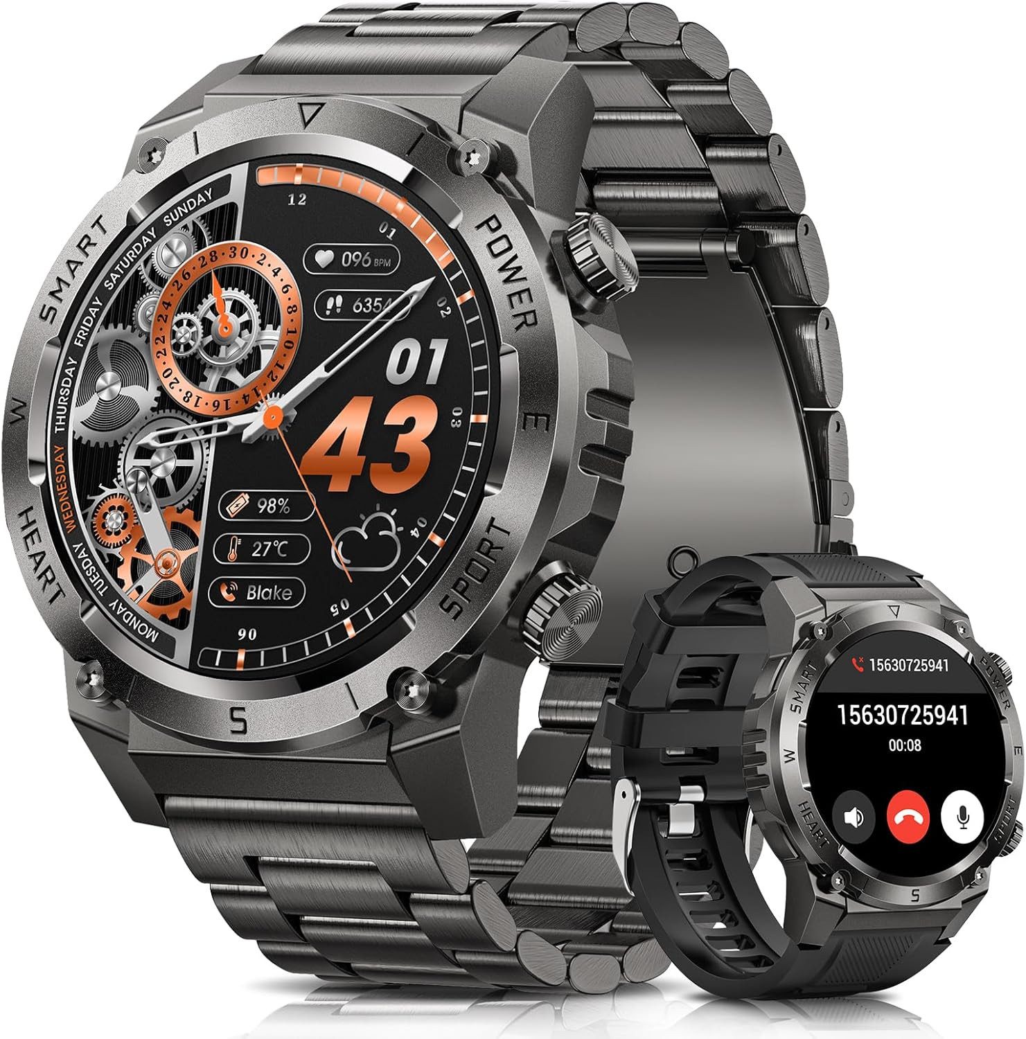 NAIXUES 55G Smartwatch (3,7 cm, android ios), Robuste Herren-Smartwatch mit 1.46" HD & 500 mAh Akku IP68