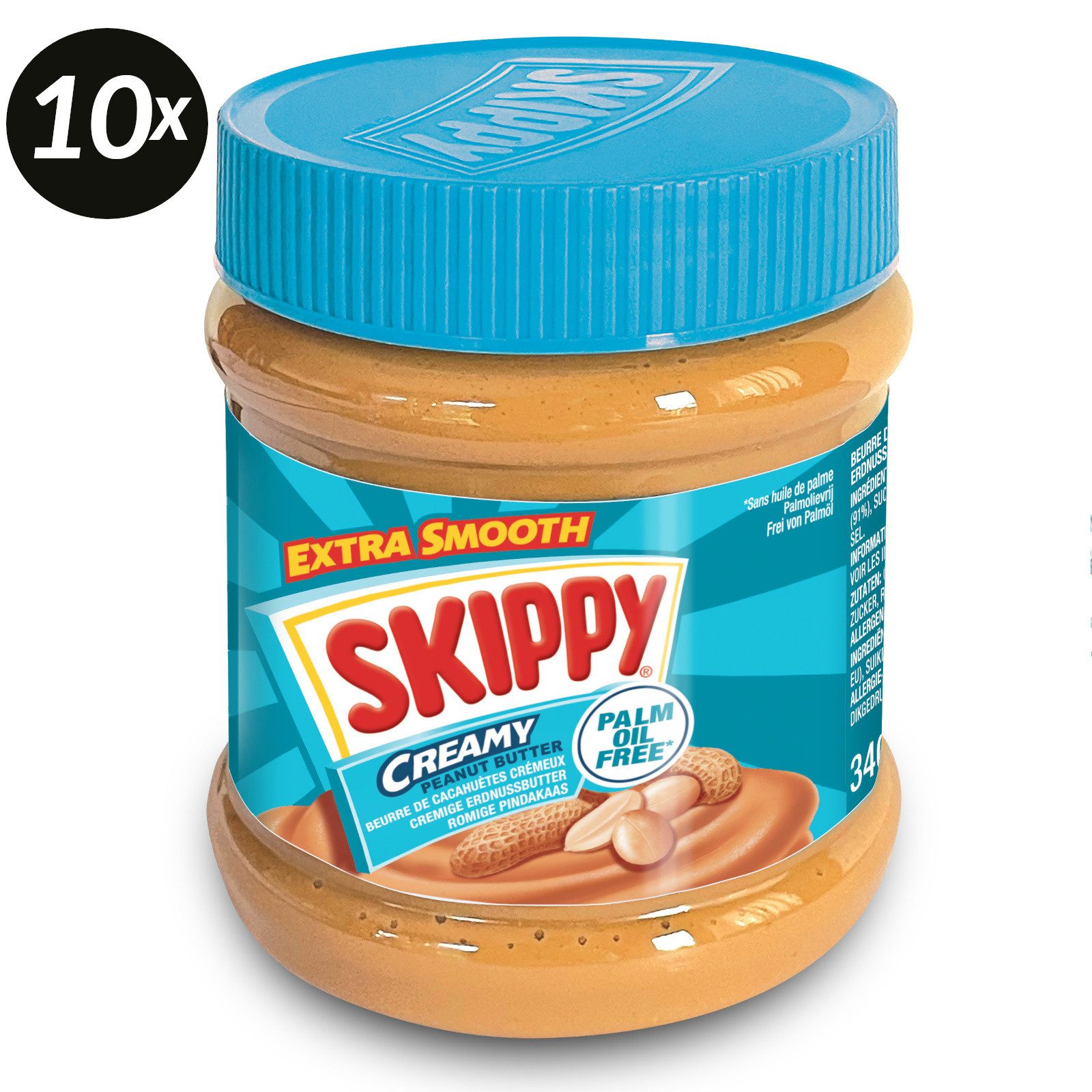 Skippy Nussaufstrich 10 x 340g Erdnussbutter "Creamy" Peanut Butter Extra Smooth, 10 x 340 g, Ohne künstliche Aromen, Ohne künstliche Farbsoffe